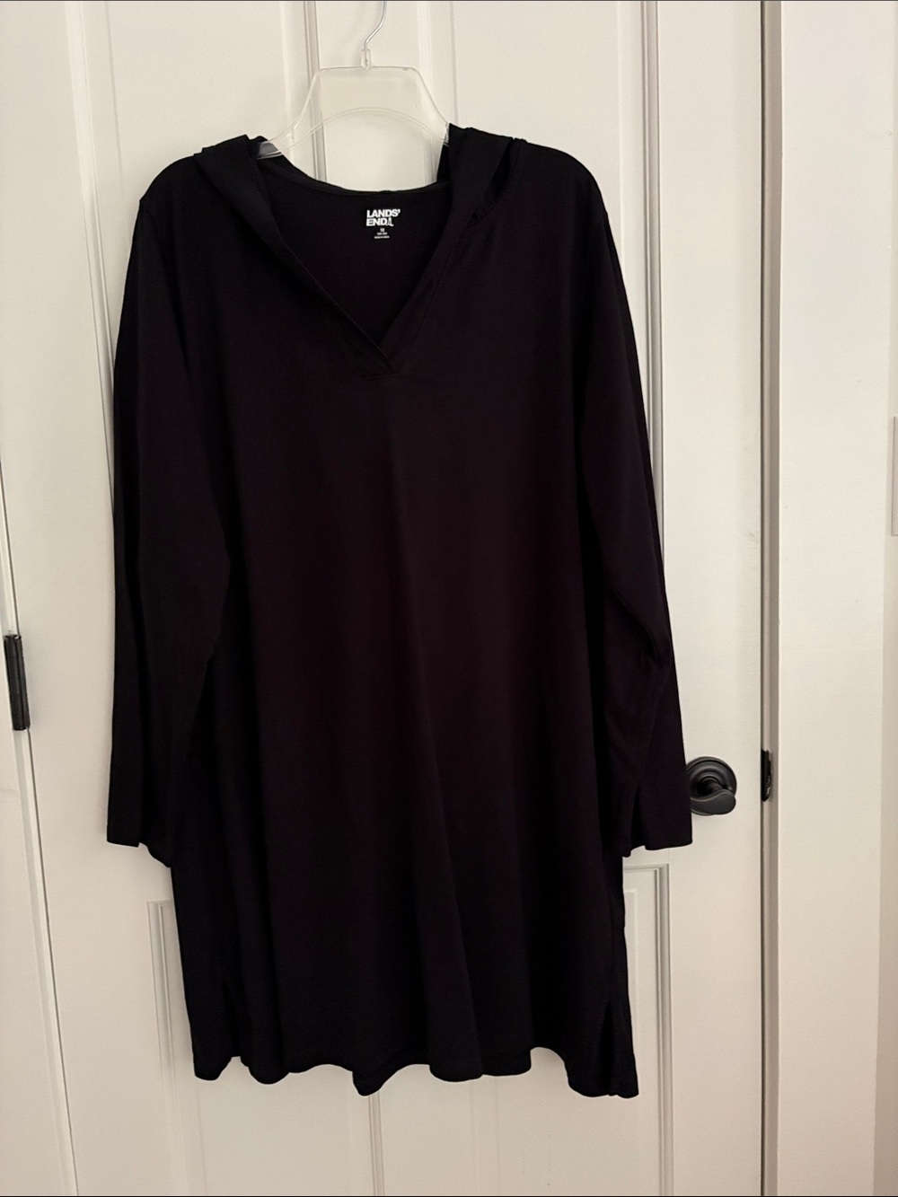 Lands' End Size 1X Black V‑Neck Hooded Swim Cover-up